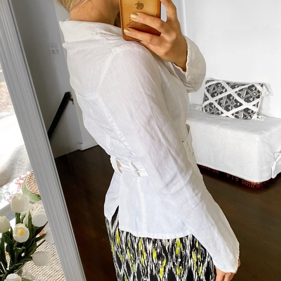 🐚 H&M WHITE LINEN BELTED BLAZER JACKET! - Picture 4 of 14